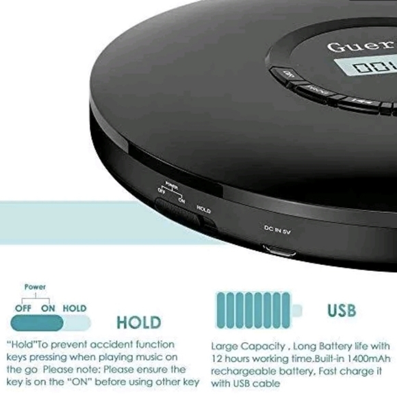 Portable CD Player 1400mAh CD Walkman Gueray Rechargeable CD Player Portable CD - Picture 6 of 9